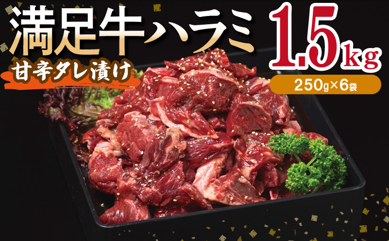 015B504 【満足牛ハラミ】甘辛タレ漬け 合計1.5kg 【味付け ハラミ 小分け 焼くだけ 簡単調理 BBQ 牛肉 250g×6P】