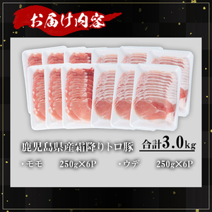 鹿児島県産霜降りトロ豚 赤身スライスセット (合計3kg) 鹿児島県産 豚肉 霜降り 【KNOT】 A563