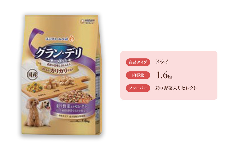 
グラン・デリ カリカリ仕立て 成犬用 彩り野菜入りセレクト 1.6kg×4袋 [№5275-0449]
