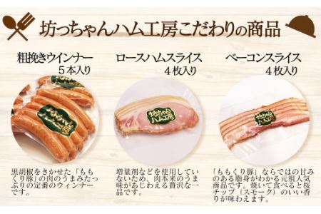 坊っちゃんハム工房オリジナルセット（1）6種約850g｜ ポーク ウインナー 自家製 ハム ベーコン