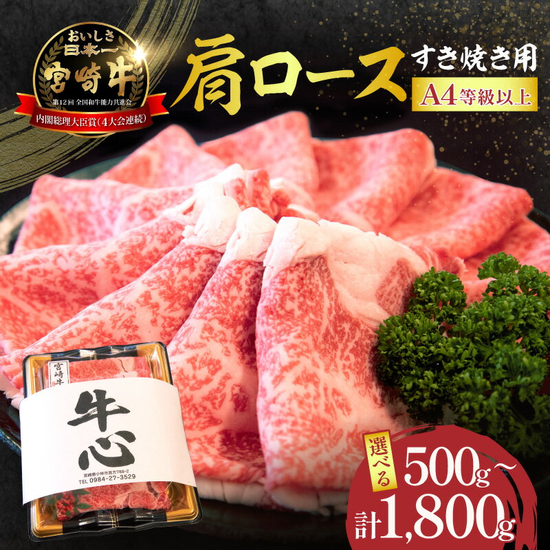 【ふるさと納税】【A4等級以上】宮崎牛 肩ロース すき焼き用 500g~1.8kg 牛肉 牛 黒毛和牛 肉 ロース すき焼き 霜降り 赤身 お中元 贈答用 のし対応 お中元熨斗付き 《レビューキャンペーン実施中》