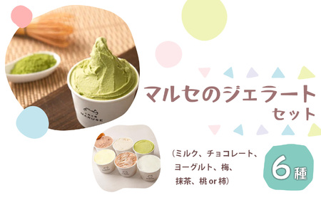 マルセのジェラート セット 80ml ×6（ 6種 ）| お菓子 おかし オカシ アイス あいす ジェラート ミルク チョコレート 奈良漬け 梅 番茶 桃 柿 奈良県 五條市