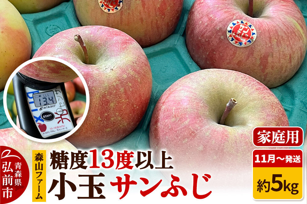 【26年11月～発送】りんご サンふじ【家庭用】約5kg 小玉 糖度13度以上 森山ファーム 先行受付 家庭用 青森県 弘前市 果物 フルーツ 林檎 リンゴ くだもの 不揃い 規格外 [先行予約 産地