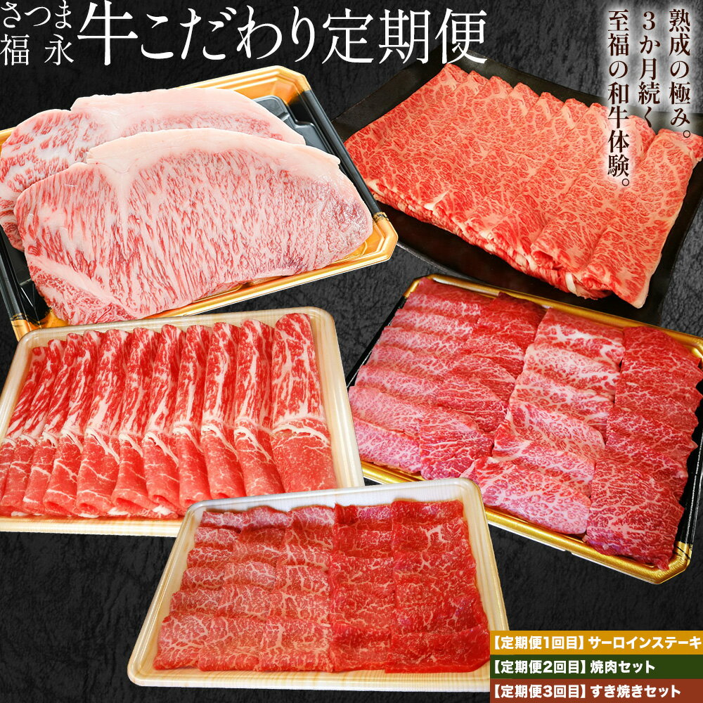 【ふるさと納税】さつま福永牛 こだわり 定期便 サーロインステーキ 280g × 2 焼肉セット 上カルビ 赤身 すき焼きセット 肩ロース 赤身 福永畜産《お申込みの翌月出荷》 鹿児島県 さつま町 和牛 福永牛 定期便 サーロイン ステーキ 焼肉 上カルビ 赤身