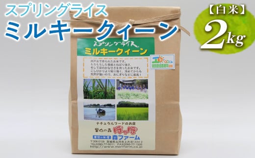 
スプリングライス ミルキークィーン (白米)2kg ※着日指定不可 | 米 こめ コメ 2キロ 精米 白米 ミルキークイーン みるきーくいーん 古河市産 茨城県産 取り寄せ お取り寄せ ギフト 贈答 贈り物 プレゼント お中元 お歳暮 茨城県 古河市 直送 農家直送 産地直送 送料無料 _BI21
