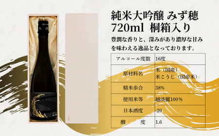王紋酒造 純米大吟醸 みず穂 720ml 桐箱入り ｜ 王紋 日本酒  純米 大吟醸 酒 お酒 地酒  ギフト プレゼント 父の日 お歳暮 お中元 年末年始 新潟県 新発田市 aumont007