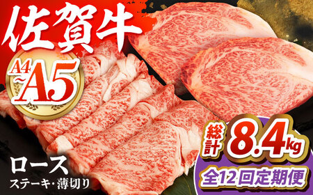 【全12回定期便】佐賀牛 ロースステーキ・薄切りセット　【吉祥】 [HCW014]