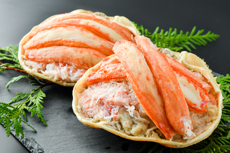 【数量限定】＜網走前浜産＞本ズワイガニ甲羅盛り【かに肉120g】2個 ABAI004