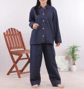 【カラー：ネイビー サイズ：M】フランネル 無地 レディス パジャマ