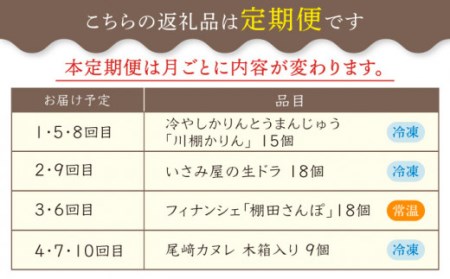 【10回定期便】毎月わくわく♪ スイーツ・菓子 定期便 いさみ屋を堪能！ / 和菓子 川棚和菓子 和カヌレ どら焼き まんじゅう 和フィナンシェ フィナンシェ 長崎カヌレ 大人気スイーツ 人気スイーツ