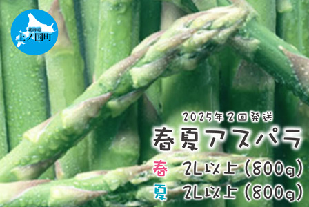 【2025年春夏発送】北海道上ノ国町産 朝採り当日発送 刀祢農園の春アスパラ2L以上（800g）と夏アスパラ2L以上（800g）の2回お届け