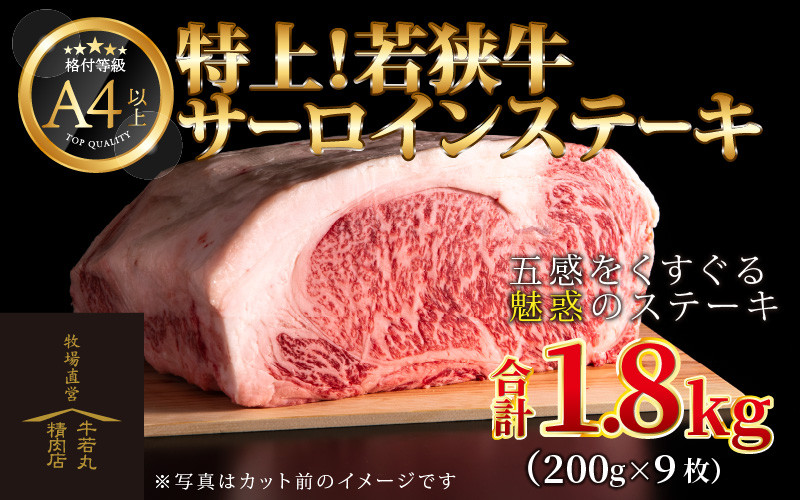 
特上！若狭牛サーロインステーキ 200g ×9枚 ／ ステーキ ステーキ肉 A4 A5 1800g 1.8kg サーロイン サーロインステーキ 国産 若狭牛 牛肉
