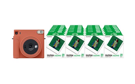 「インスタントカメラinstax?“チェキ”スクエアセット」instax? スクエアフォーマットフィルム 2パック×20（合計400枚撮影可能）インスタントカメラ“チェキ”「instax SQUARE SQ1? Terracotta Orange」×1