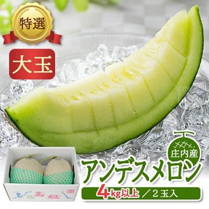 SA2892　特選 庄内産 アンデスメロン　4kg以上(青肉 大玉/2玉入つる付)