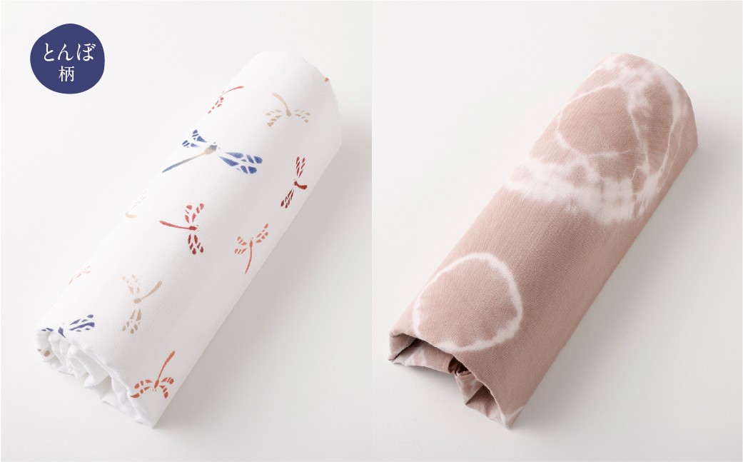 ガーゼバスタオル１枚・ガーゼマフラー１枚 『 やわらかせっと 』 BOX入り （とんぼ柄）【思いやり型返礼品】