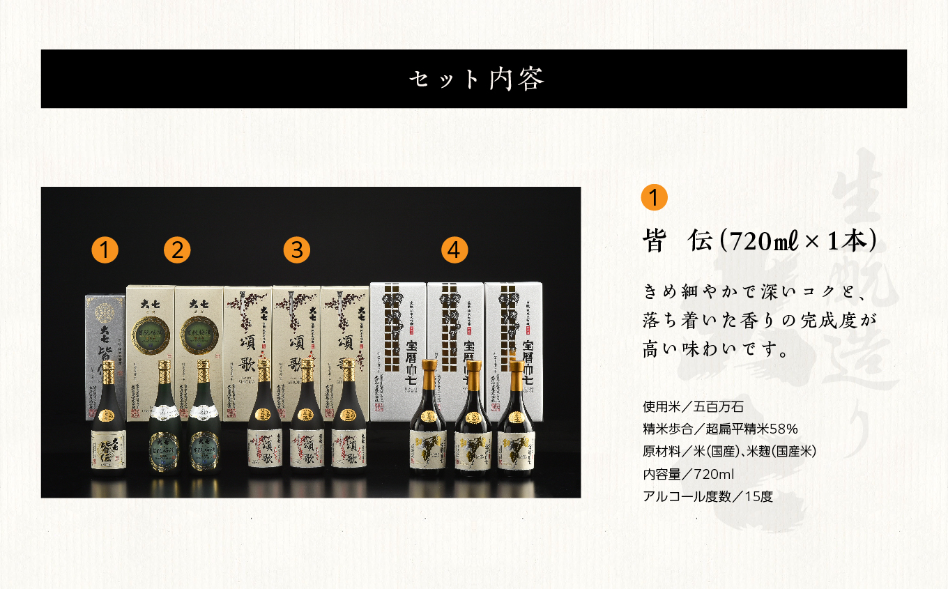 大七酒造 プレミアムセット「 宝暦大七×3本」「頌歌×3本」「皆伝×1本」「生もと梅酒極上品×2本」720ml×合計9本【道の駅「安達」智恵子の里】