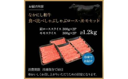 宮崎県西ノ原牧場・なかにし和牛食べ比べしゃぶしゃぶロース・モモセット 計1.2kg（国産 牛肉 肉 宮崎牛 黒毛和牛 お肉 しゃぶしゃぶ なかにし和牛 焼肉 人気 ロース モモ 食べ比べ セット)