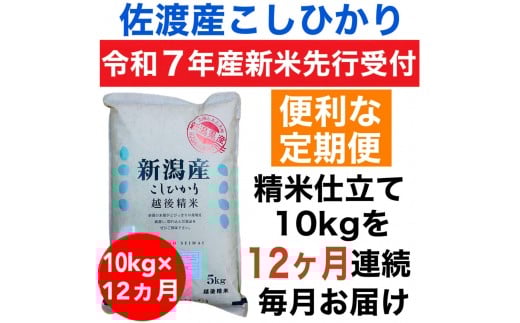 【令和7年度産新米・定期便予約】佐渡産コシヒカリ 10kg(精米)　全12回
