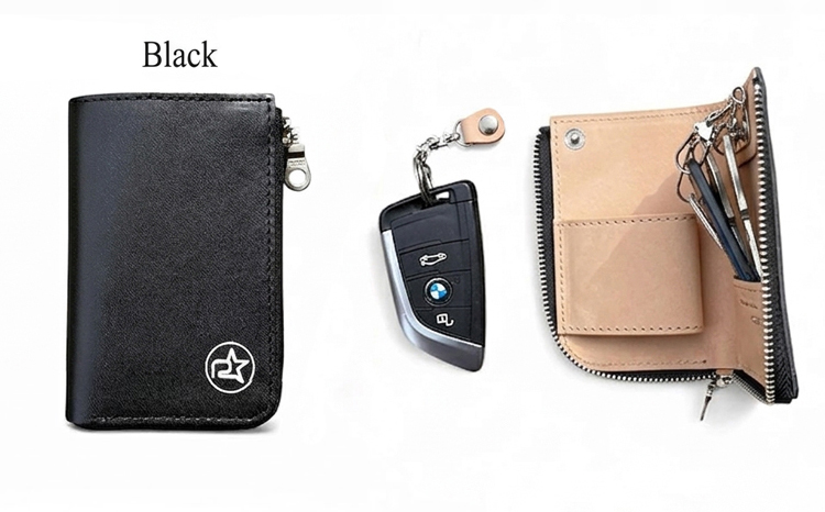 【ブラック】 Revolla 国産本革 ラウンドジップ ハーフオープン スマートキーケース ファッション ファッション雑貨 安心 コンパクト 鍵 キーケース ケース スマート 安全 防犯 小物 便利 