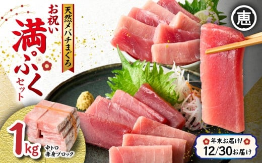 【年末・正月用/12月30日お届け】天然 目鉢まぐろ お祝い満ぷくセット 中トロ赤身1kgブロック 迎春 三崎まぐろ 三崎恵水産　M020-020-2-10