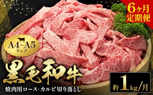 黒毛和牛 焼肉 ロース カルビ 切り落とし 1kg A4 ～ A5 ランク 6ヶ月定期便 《お申し込み月の翌月から出荷開始(土日祝除く)》ランプ ミスジ イチボ 特上 ミシュラン 国産 肉 牛肉 黒牛 天草 苓北 熊本 産地直送 送料無料