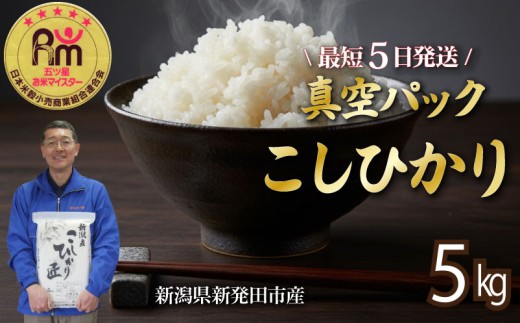 【最短5日発送】こしひかり 5kg 令和7年産 米 真空パック 五つ星お米マイスター 新潟県産 新発田産 コシヒカリ 備蓄 非常 防災 長期保存 アウトドア ごはん ご飯 お米 米 こめ 新潟県 新発田市 三糧 sanryo002_01_2025