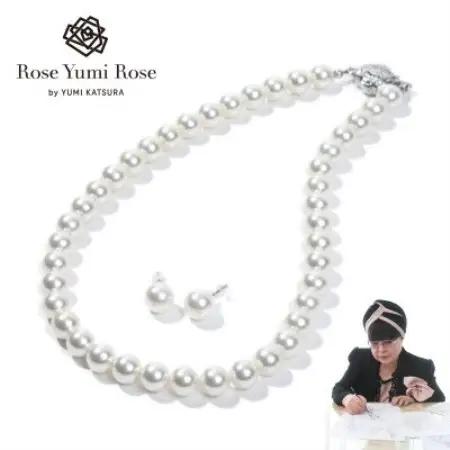 【RoseYumiRose】9mm＆10mmパール2点セット(ネックレス/ピアス)ホワイト【配送不可地域：沖縄県】【1734608】