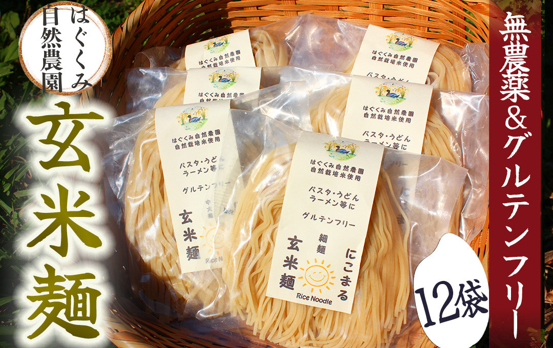 
                  【2025年12月発送】~ 完全無農薬 ~ 『 自然栽培玄米で作った玄米麺 12袋 』 はぐくみ農園  　【 米 玄米 玄米麺 雑穀 無添加 ライスヌードル グルテンフリー 健康 無農薬 化学肥料不使用 】　<W-5>
                