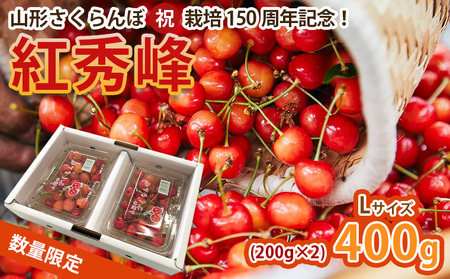 山形さくらんぼ (祝)栽培150周年記念！紅秀峰400g(200g×2パック) L玉 数量限定！【令和8年産先行予約】FS25-110