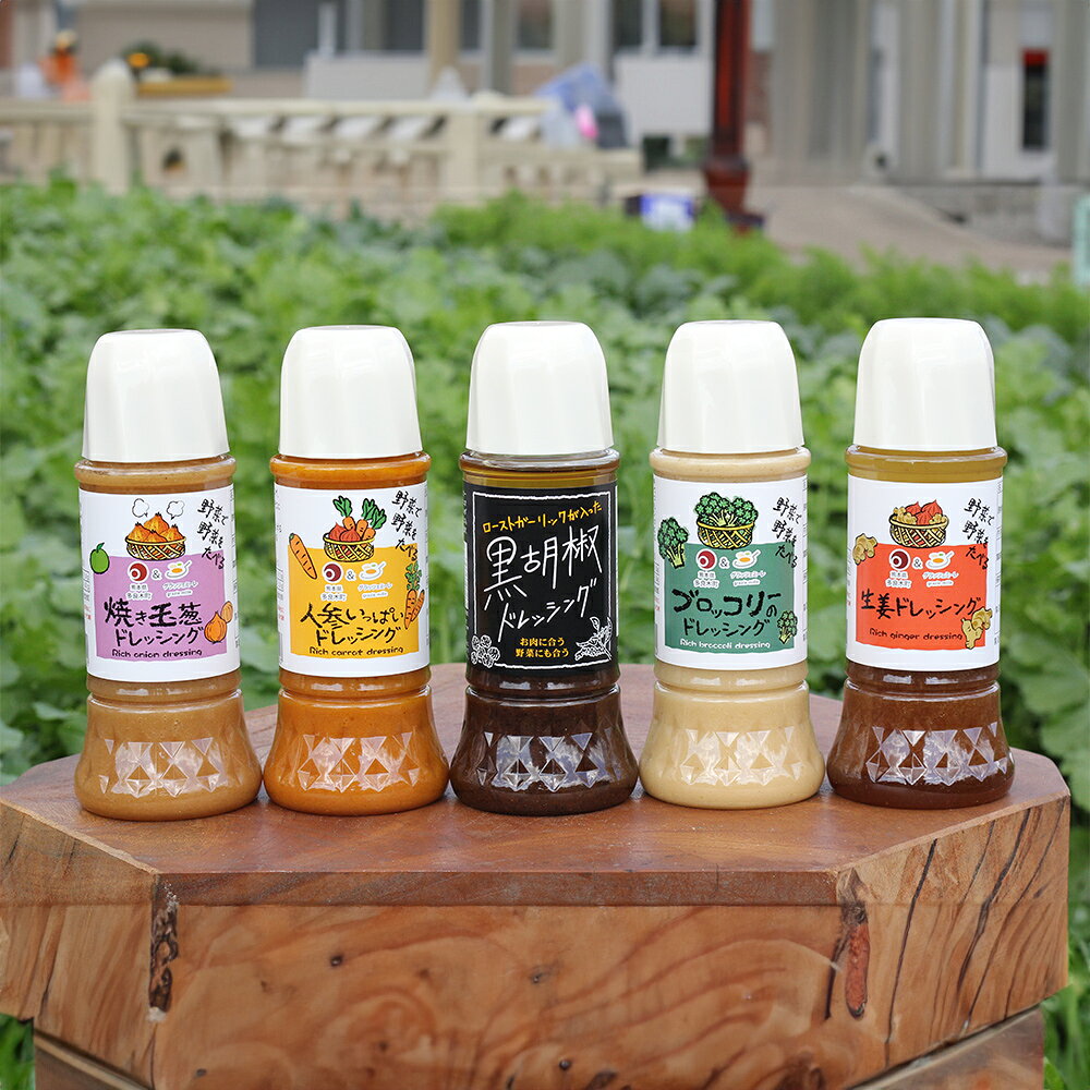 【ふるさと納税】野菜で野菜を食べる ドレッシング 5本 セット 焼玉葱 人参 ブロッコリー 生姜 黒胡椒 野菜ドレッシング 調味料 詰合せ 食べ比べ 熊本県 湯前町 送料無料