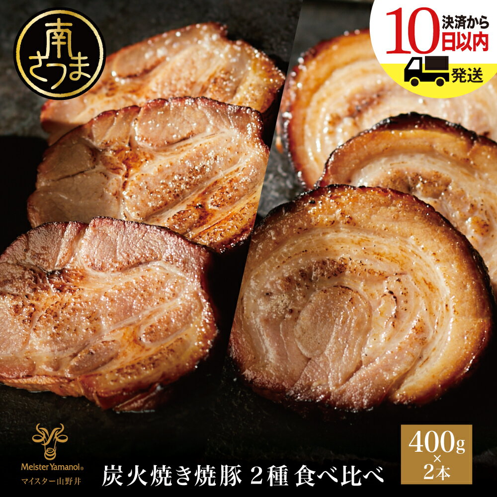 【ふるさと納税】◆数量限定◆ 炭火焼き焼豚 食べ比べセット 2種 計800g マイスター山野井 チャーシュー 焼き豚 肉 豚肉 バラ 肩ロース 惣菜 おかず 家庭用 炭火 ラーメン 丼 鹿児島 グルメ 冷蔵 送料無料