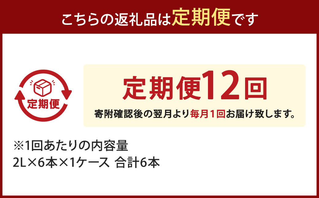 【12ヶ月定期便】い・ろ・は・す(いろはす)阿蘇の天然水 2Lペットボトル×6本(1ケース)