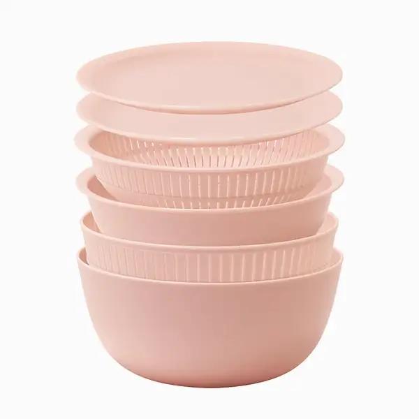 米とぎにも使える ザル ボウル 6点セット LBK-10 ピンク ／ キッチン用品 調理器具 耐熱 重ねて収納 コンパクト ライクイット like-it 奈良県 葛城市【like021-5A】