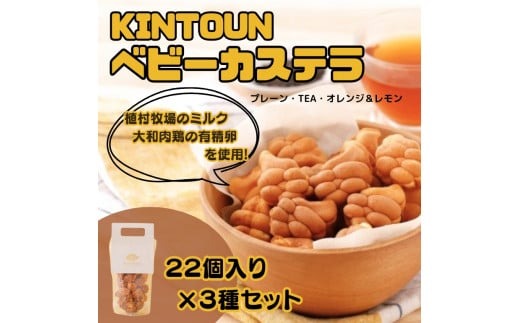 3つの味食べ比べお得3種セット各22個入（ギフト箱なし） KINTOUN babycastella カステラ 一口カステラ ベビーカステラ 奈良県 奈良市 なら 10-191