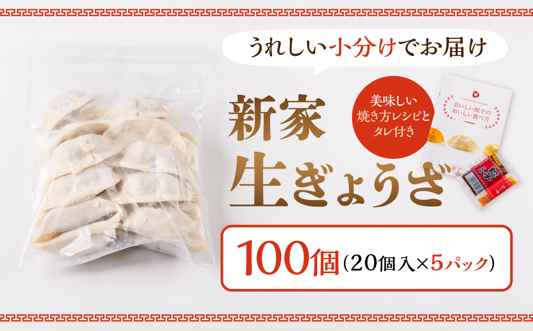 【3ヶ月定期便】生餃子専門店「新家」の生餃子　元気がモリモリ100個セット 100個×3回