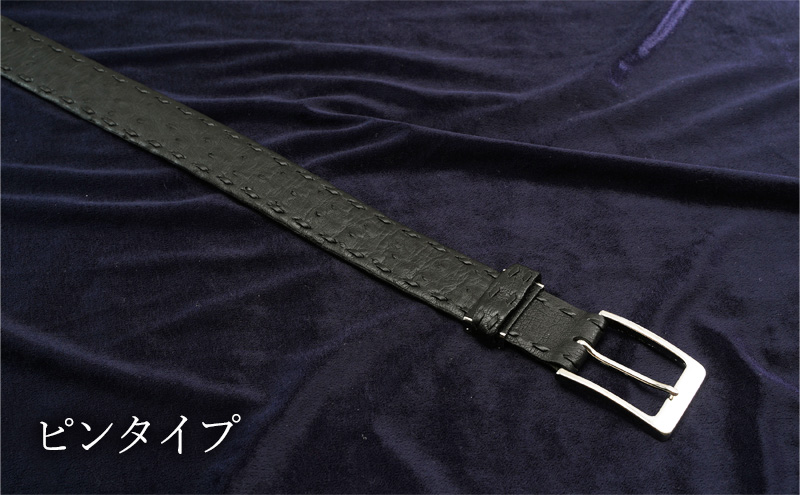 オーストリッチ 手縫いステッチ ベルト クロ 幅35mm メンズ  