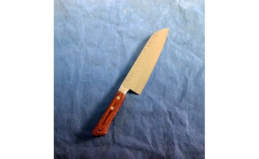 越前中庄ステンDPゴールド槌目打三徳マホガニー柄【増谷刃物・越前打刃物】
