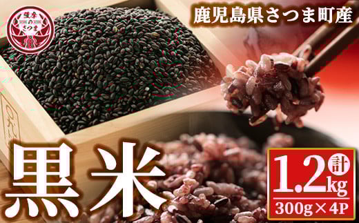 s327 《毎月数量限定》さつま町で育った黒米＜さつま黒もち＞(計1.2kg・300g×4個) 鹿児島 国産 九州産 黒米 こくまい くろまい 有色米 【山崎農場】