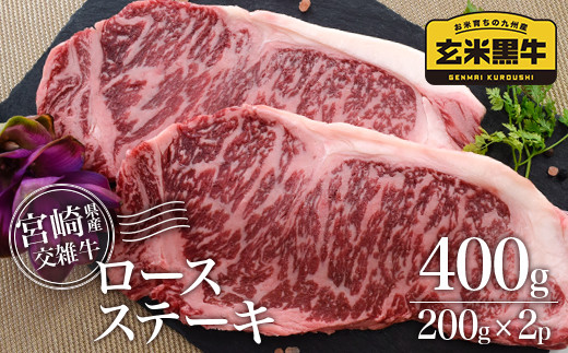 
【カミチク】ロースステーキ　400ｇ　200ｇ×2パック　宮崎県産玄米黒牛＜1-178＞
