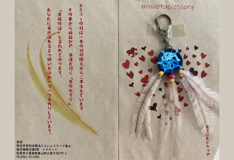 エミュー 羽根キーホルダー【エミュー キーホルダー 幸せを呼ぶ 鳥の羽 縁結び 祈願 愛のお守り 友情の証 手作り】 Z4-A052004