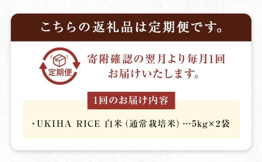【3ヶ月定期便】 みずほファーム UKIHA RICE 白米 5kg×2袋×3回 （通常栽培米） 計30kg ヒノヒカリ ひのひかり 精米 米 こめ コメ お米 おこめ 白米 精米 ごはん ご飯 お中