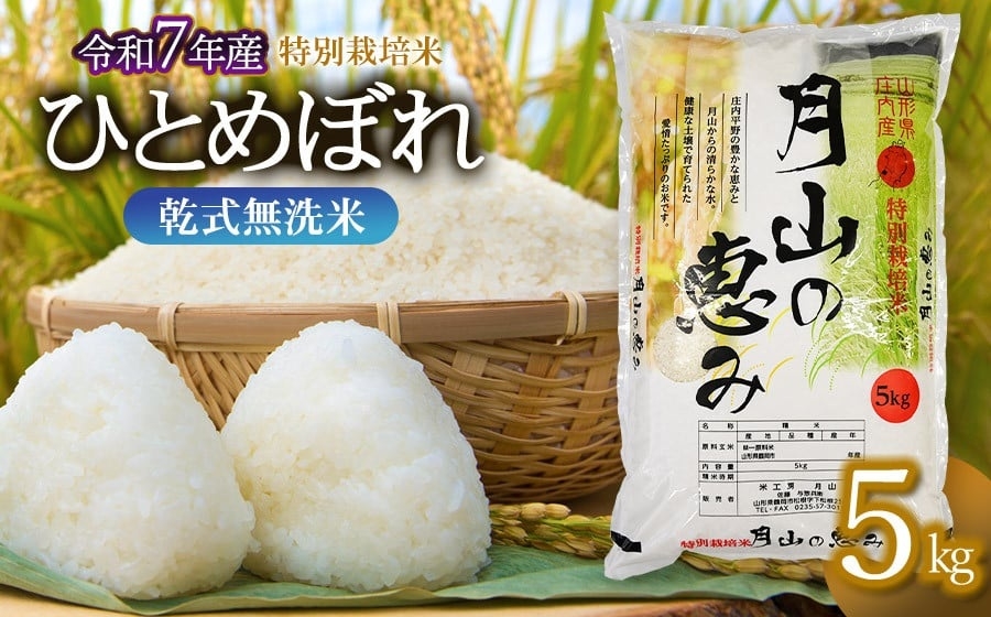 
            【3月以降発送】【令和7年産】特別栽培米 ひとめぼれ 乾式無洗米 5kg（5kg×1袋）山形県鶴岡市産　米工房 月山 【発送時期が選べる】
          