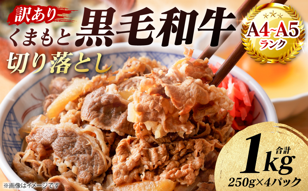 【訳あり】 【A4～A5ランク】 くまもと黒毛和牛 切り落とし 1kg （250g×4パック） 和牛 牛肉 お肉 黒毛和牛 牛肩 バラ 冷凍 炒め物 すき焼き しゃぶしゃぶ おかず 熊本県 八代市