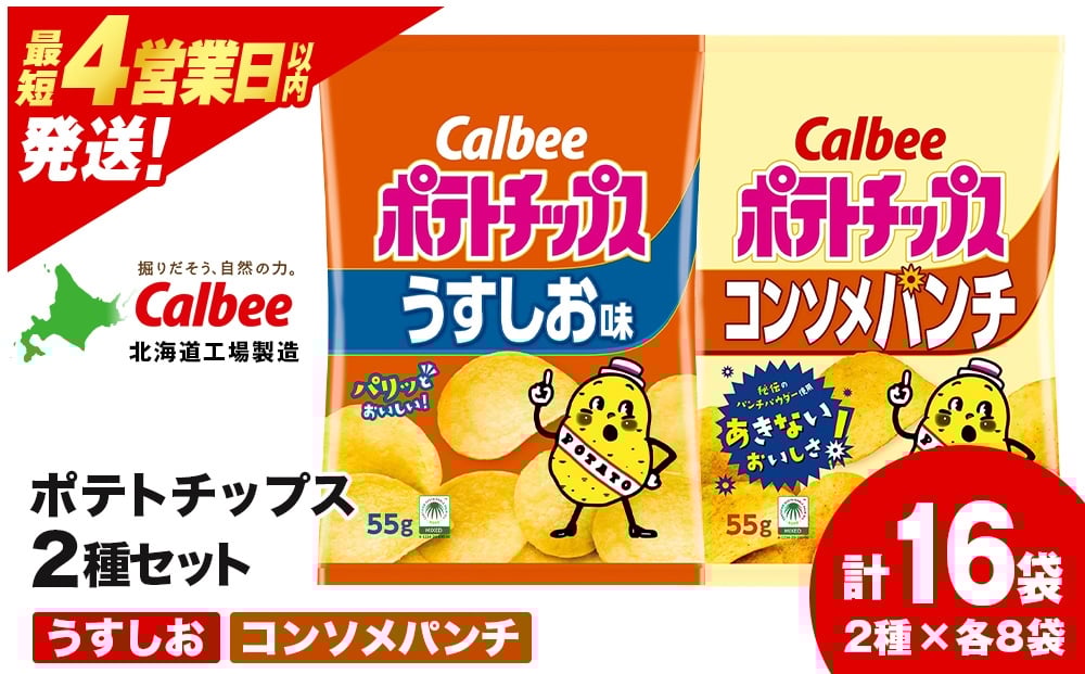 
            カルビーポテトチップス 2種セット うすしお・コンソメパンチ 各8袋 《千歳工場製造》
          