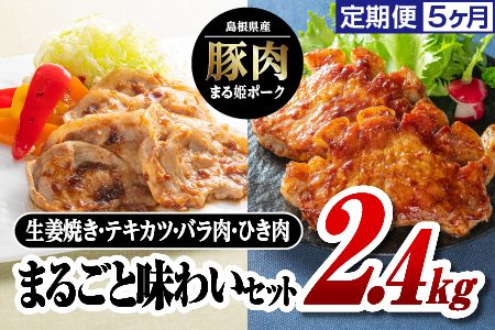 定期便 5回 まる姫ポーク まるごと味わいセット2.4kg 計12kg｜豚肉 肉 国産豚 生姜焼き 肩ロース バラスライス スライス肉 ミンチ 粗ミンチ 国産 定期便 5回 AK-32