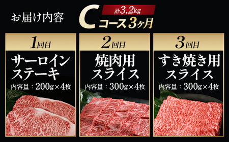 【毎月定期便】「A5仙台牛Cコース」 ステーキ・焼肉・すき焼き 全3回　【04301-0858】