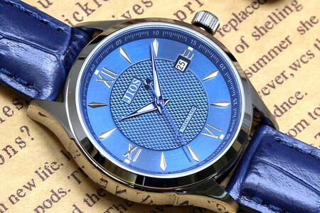 JIOS SEIRAN 日本製 自動巻き腕時計 メンズ 男性用 革ベルト ブランド ドレスウォッチ ジオス ブルー文字盤 × 青針 クロコ型押しベルト（青）