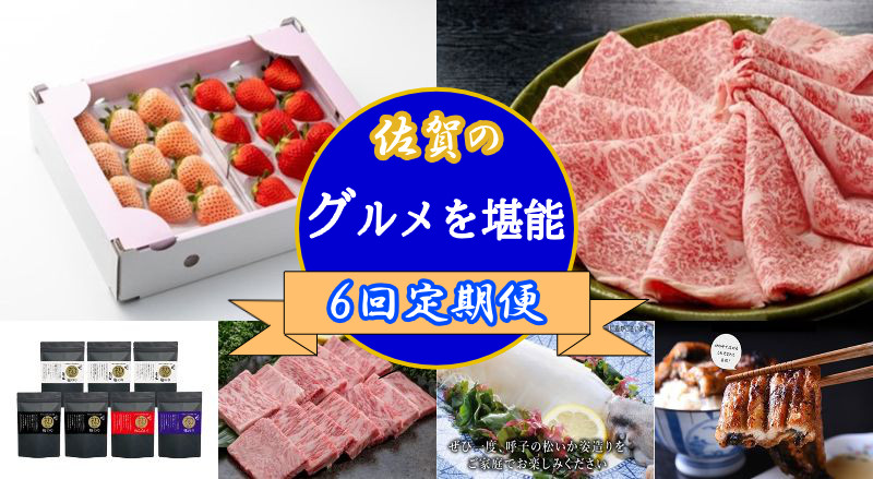 
            【定期便セット】佐賀のフルーツ＆グルメ定期便 年6回(いちご、海苔、いか姿造り、佐賀牛、うなぎ)
          