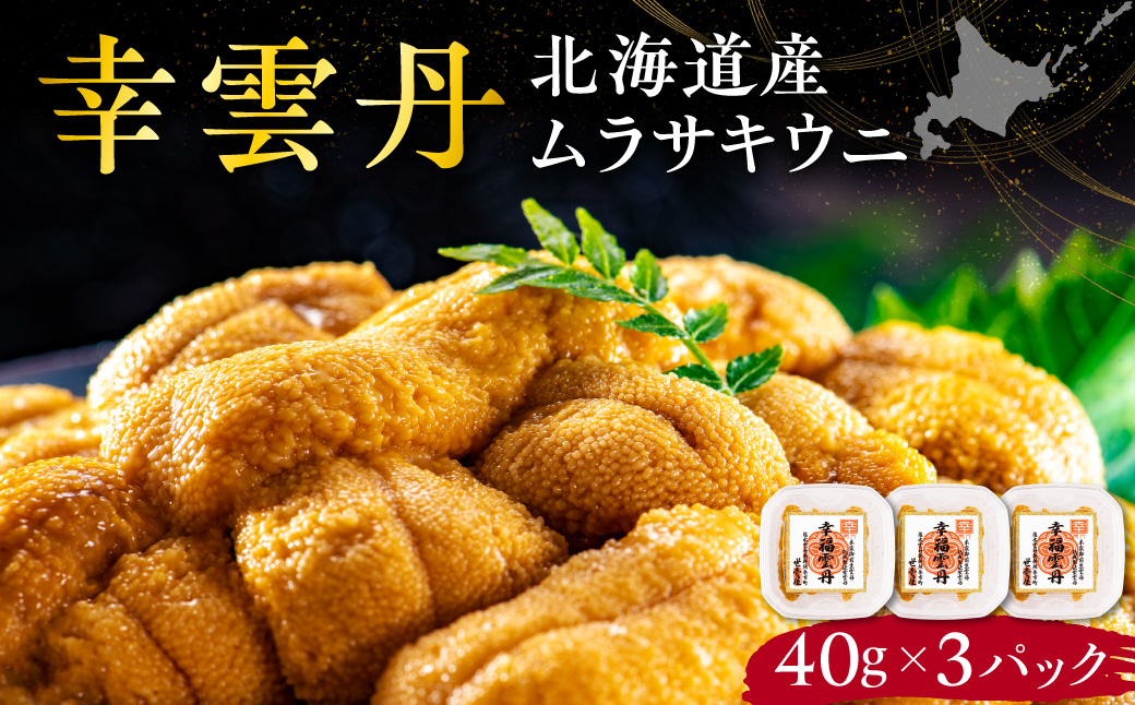 幸雲丹40g(ムラサキ 北海道産)3pc 北海道産 ムラサキウニ 無添加 ミョウバン不使用 生うに熟成製法 熨斗対応_Y038-0156