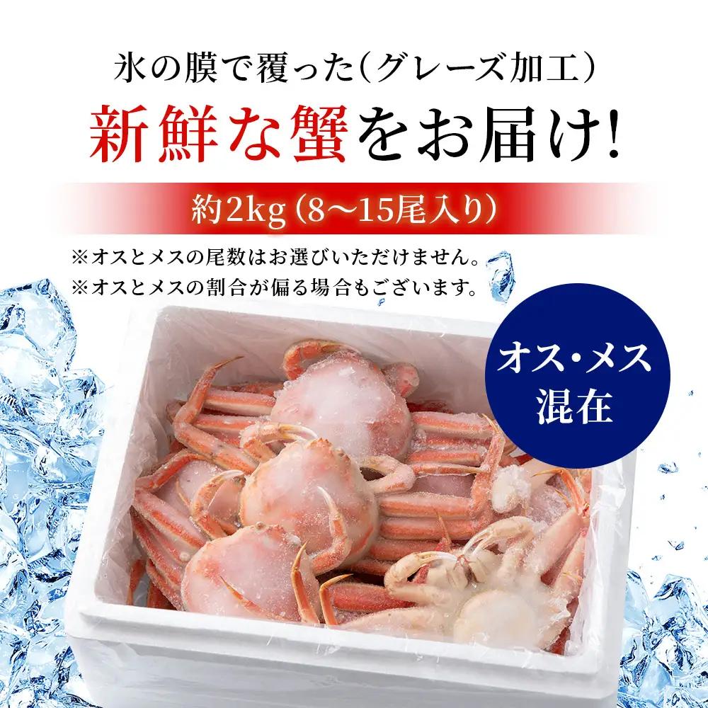 【7営業日以内発送】訳あり オオズワイガニオスメス混在 浜ゆで （8-15尾）2kg 北海道産 AS228